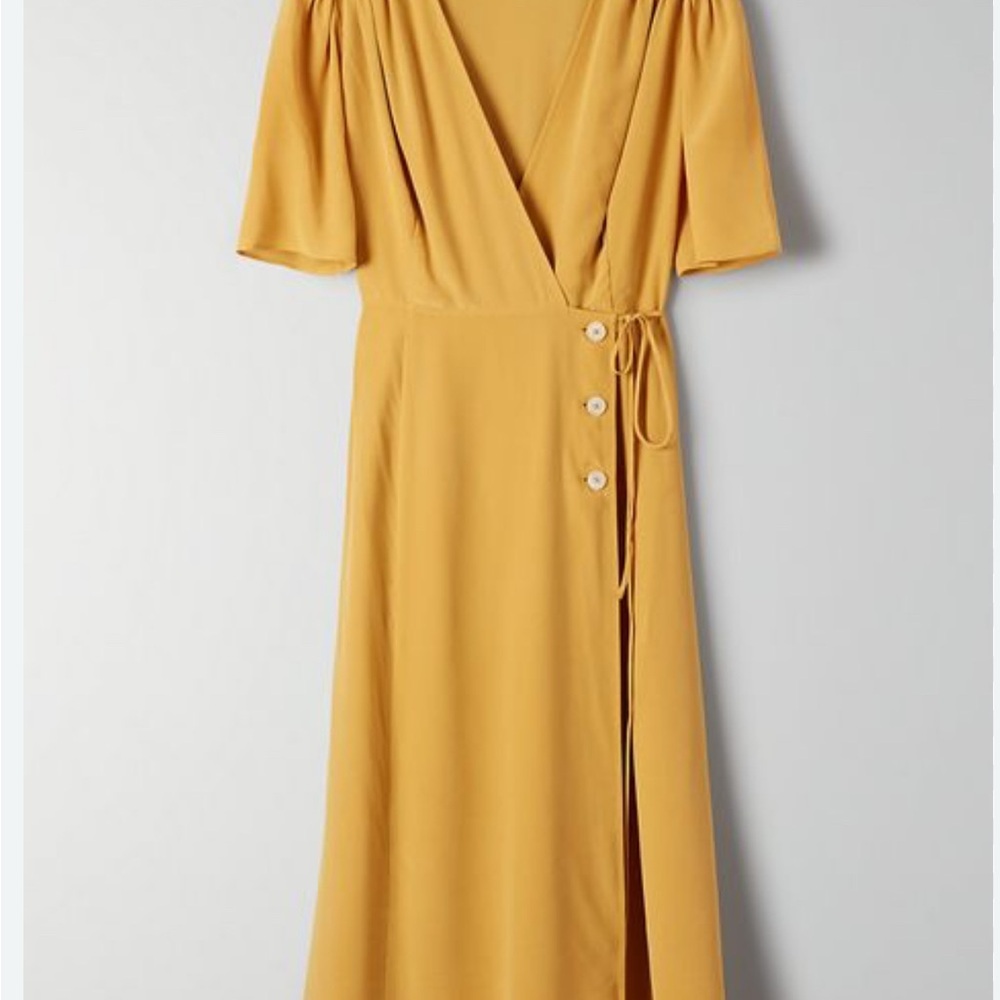 Elegant Mustard Wrap Dress